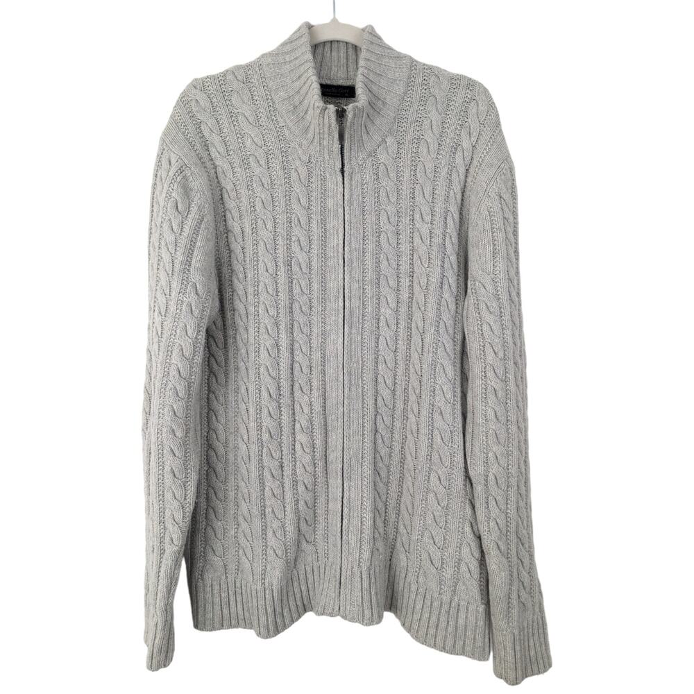 Brunella Gori Mens Cable Knit Gray Lambswool Blend Full Zip Cardigan Sweater XL